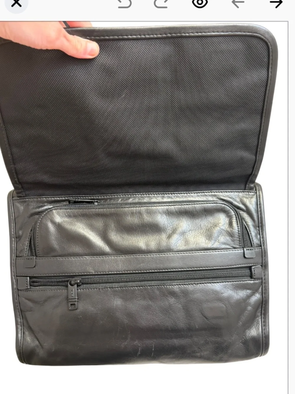 TUMI black leather large messenger bag